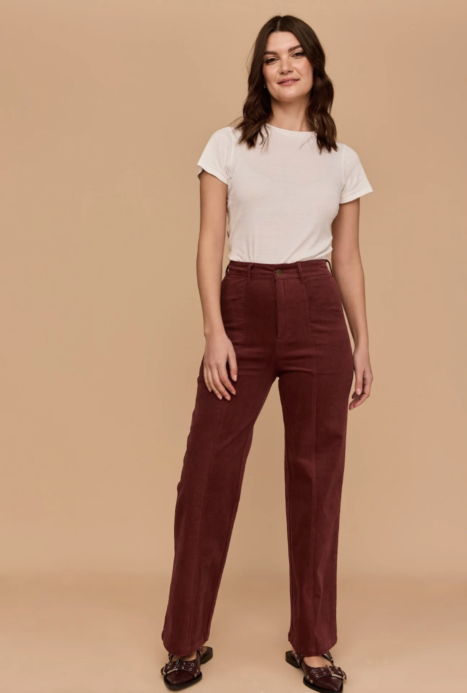 Frock Me Out BURGUNDY Cord High Waist Pant