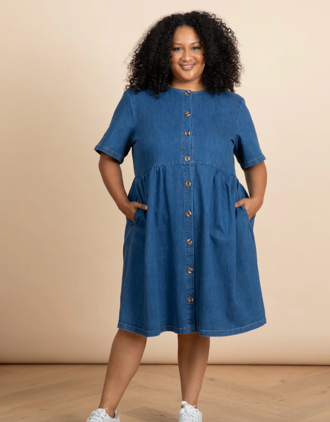 Frock Me Out Denim Smock Dress Aunty Pat a dog named Clover