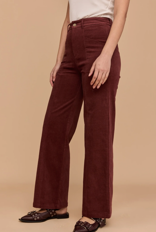 Frock Me Out BURGUNDY Cord High Waist Pant